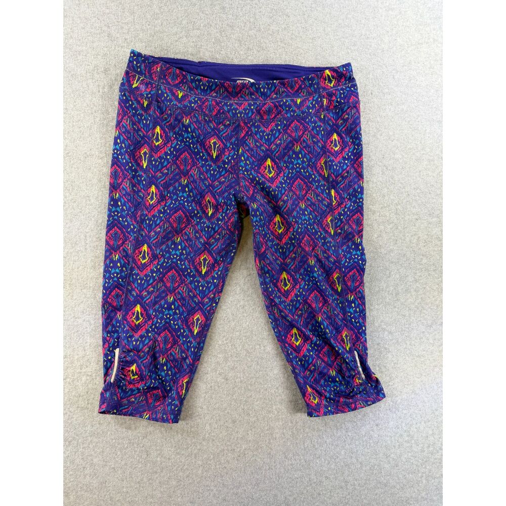 MTA Sport Women’s L Blue Pink Geometric Print Capri Workout Leggings 3187